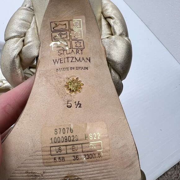 Stuart Weitzman Women's Gold Metallic Leather Playa Braided Sandals Size 5.5B - Picture 10 of 11
